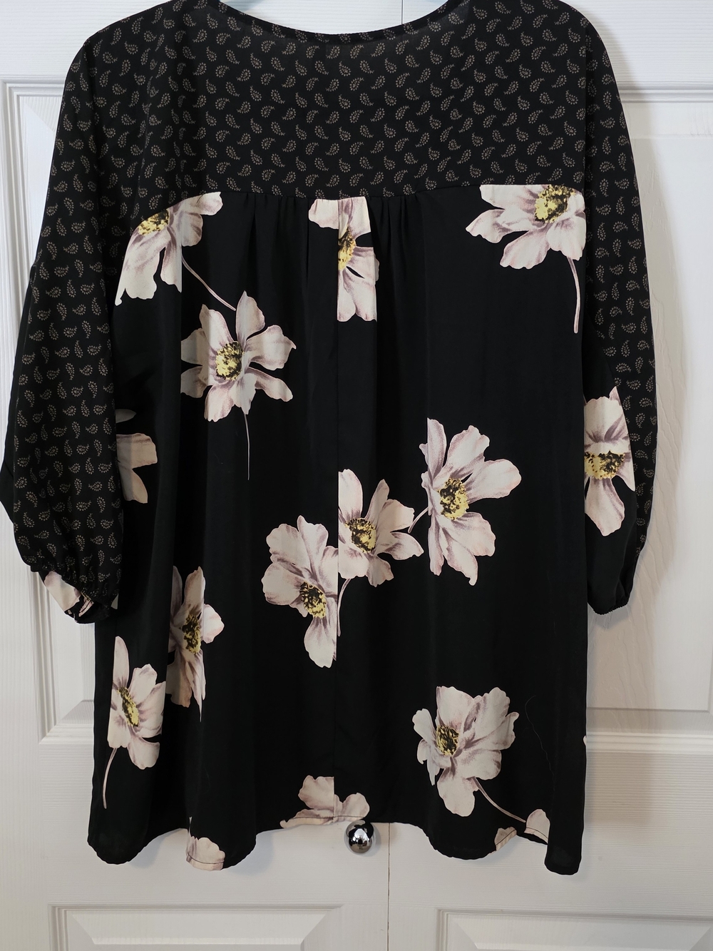 Black Floral Boho Peasant Tunic with Tassel Tie - Picture 2 of 6